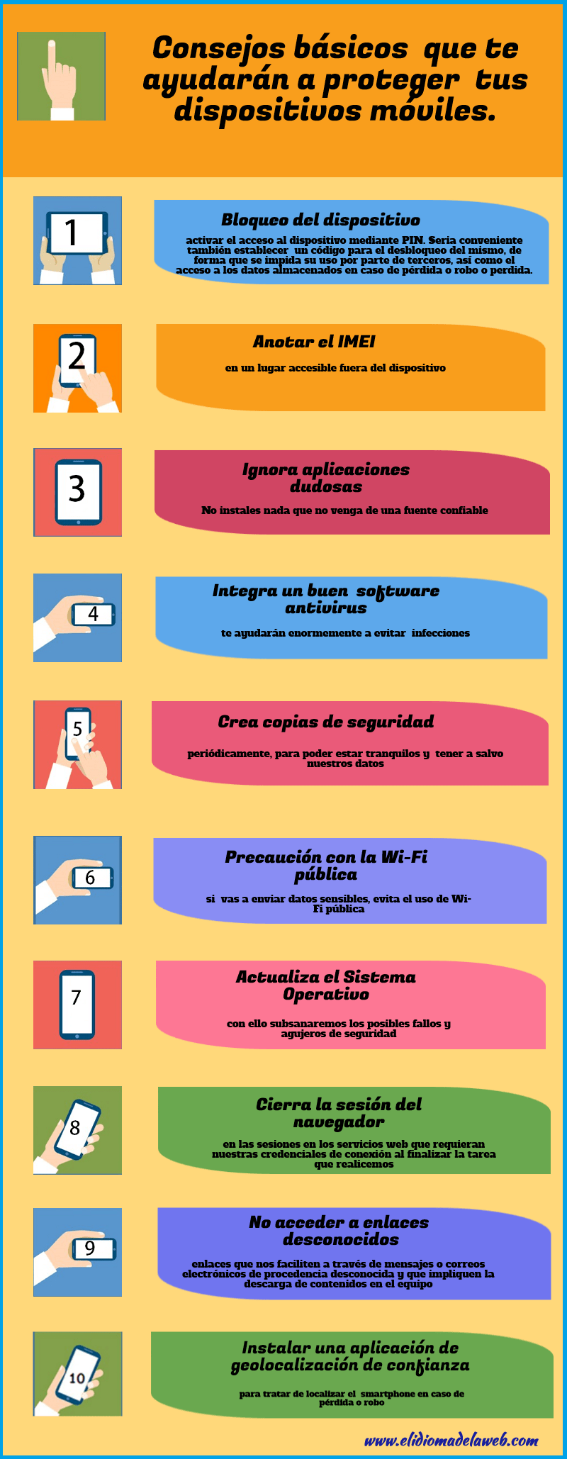 Infografía con 10 consejos básicos para proteger tus dispositivos móviles consejos para proteger los móviles