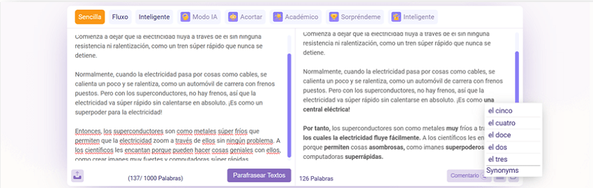 Herramienta para la optimización del contenido: Parafrasear Textos Modo Sencillo Parafrasear Textos