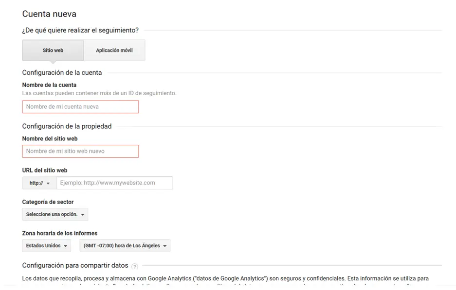 crear cuenta en google analytics