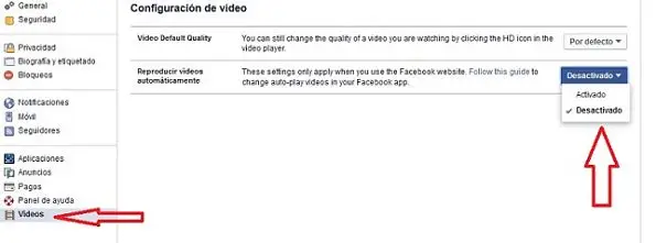 desactivar video en facebook