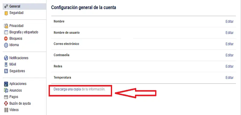 Cómo hacer una Copia de Seguridad en Facebook descarga una copia